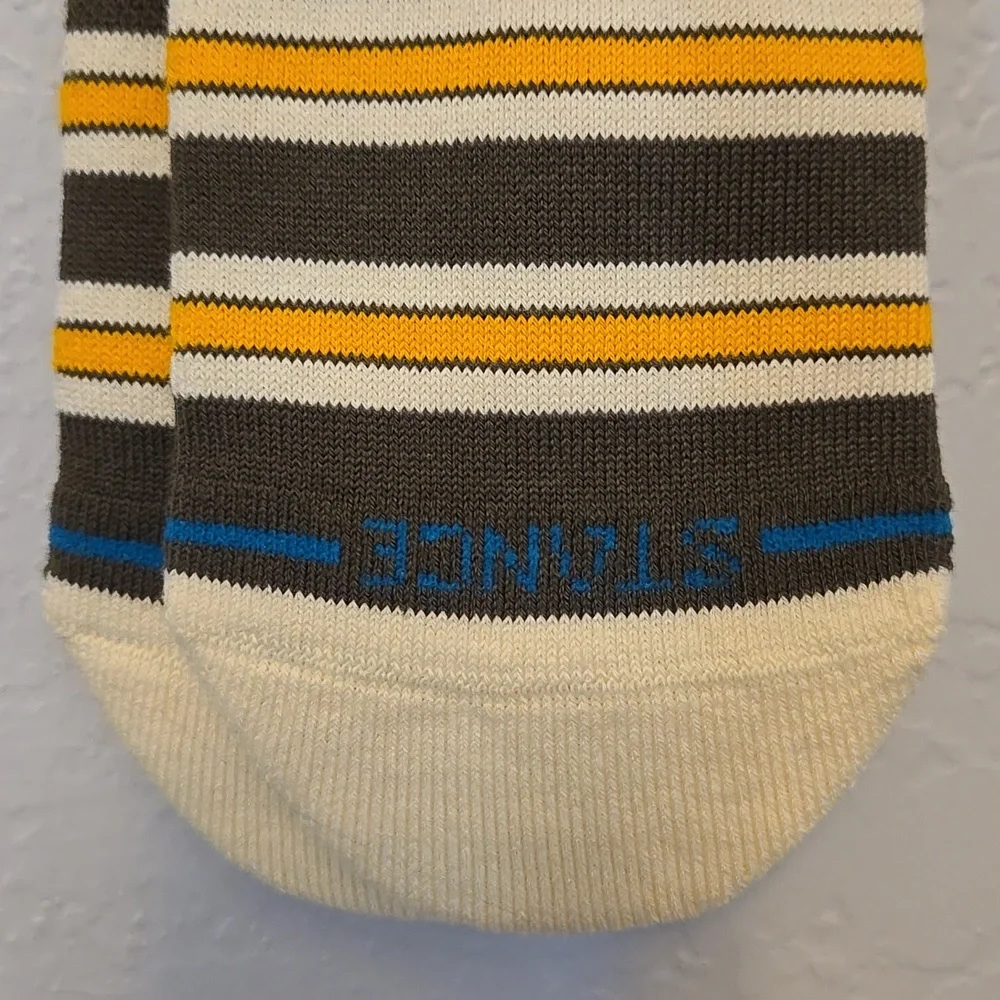 Stance Casual Striped Socks - Olive Green, Yellow, Cream, Mens L 9-13, Cotton